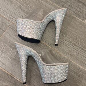 Pleaser Silver Glitter Platform Heels